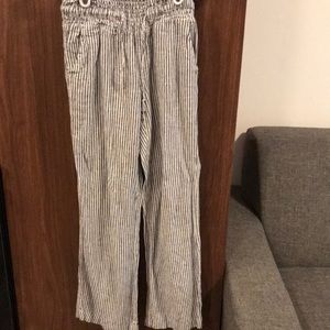 Blue and white striped flowy pants